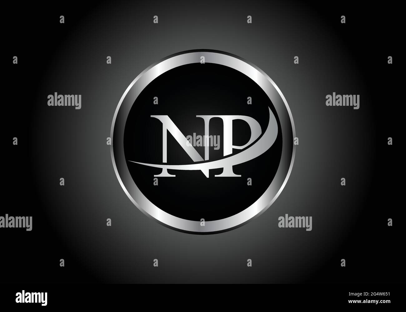 Silberner Buchstabe NP Metallkombination Alphabet Logo Icon Design mit grauer Farbe auf Schwarz-Weiß-Gradienten-Design für ein Unternehmen oder Unternehmen Stock Vektor