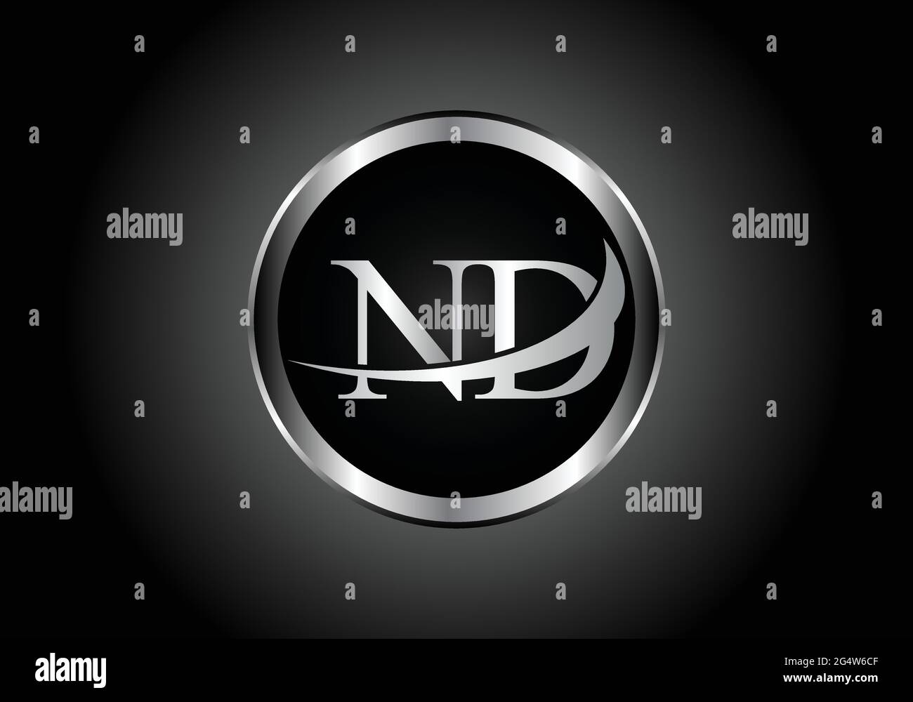 Silberner Buchstabe ND Metallkombination Alphabet Logo Icon Design mit grauer Farbe auf Schwarz-Weiß-Gradienten-Design für ein Unternehmen oder Unternehmen Stock Vektor