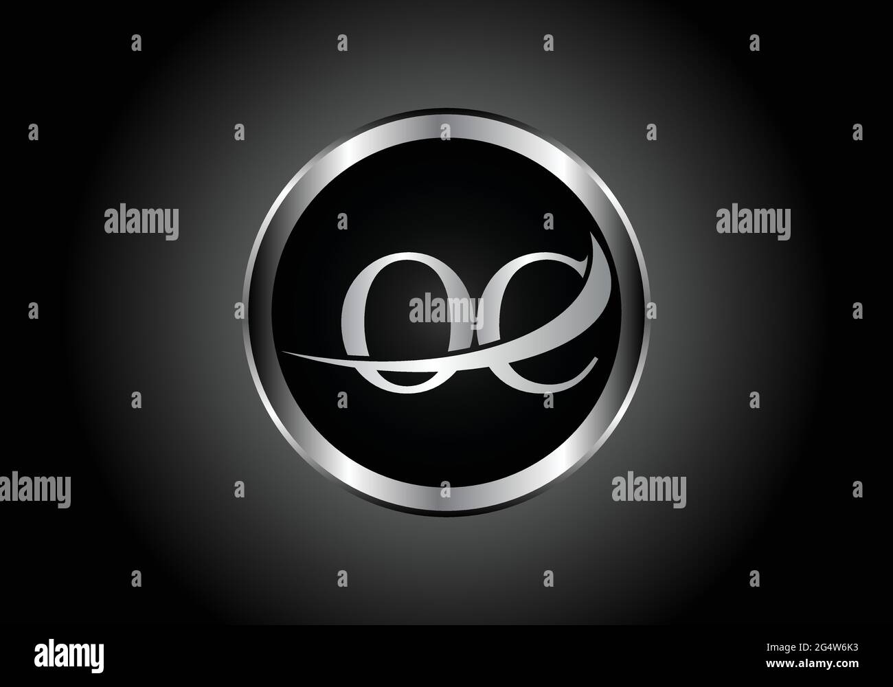 Silberner Buchstabe OC Metallkombination Alphabet Logo Icon Design mit grauer Farbe auf Schwarz-Weiß-Gradienten-Design für ein Unternehmen oder Unternehmen Stock Vektor