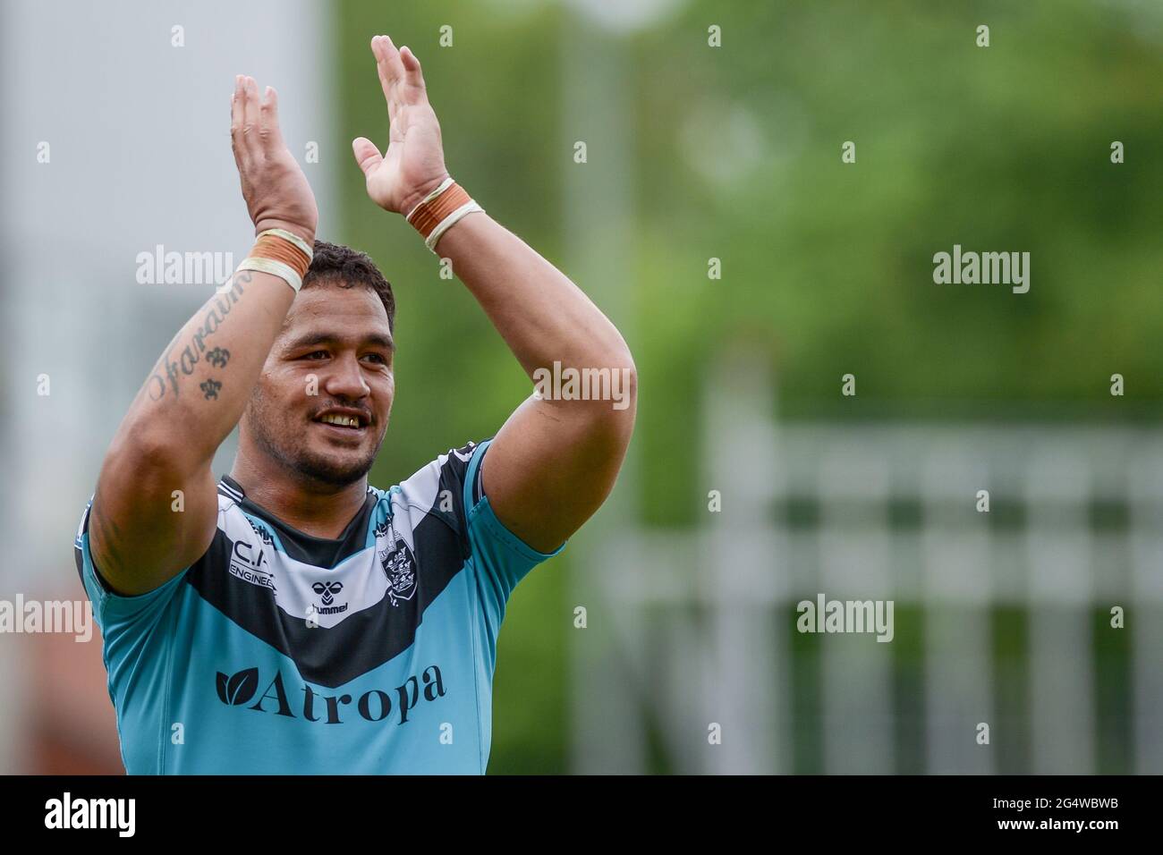 Leigh, England - 19. Juni 2021 - Mitieli Vulikijapani (28) von Hull FC während der Rugby League Betfred Super League Leigh Centurions gegen Hull FC im Leigh Sports Village Stadium, Leigh, Großbritannien Dean Williams/Alamy Live News Stockfoto