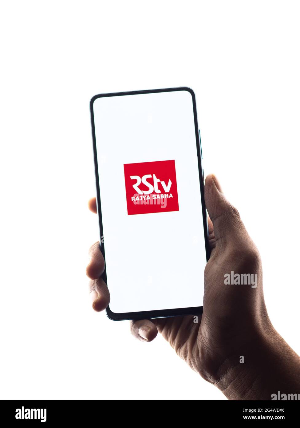 Rajya Sabha TV-Logo auf dem Telefonbildschirm Stock Bild. Stockfoto