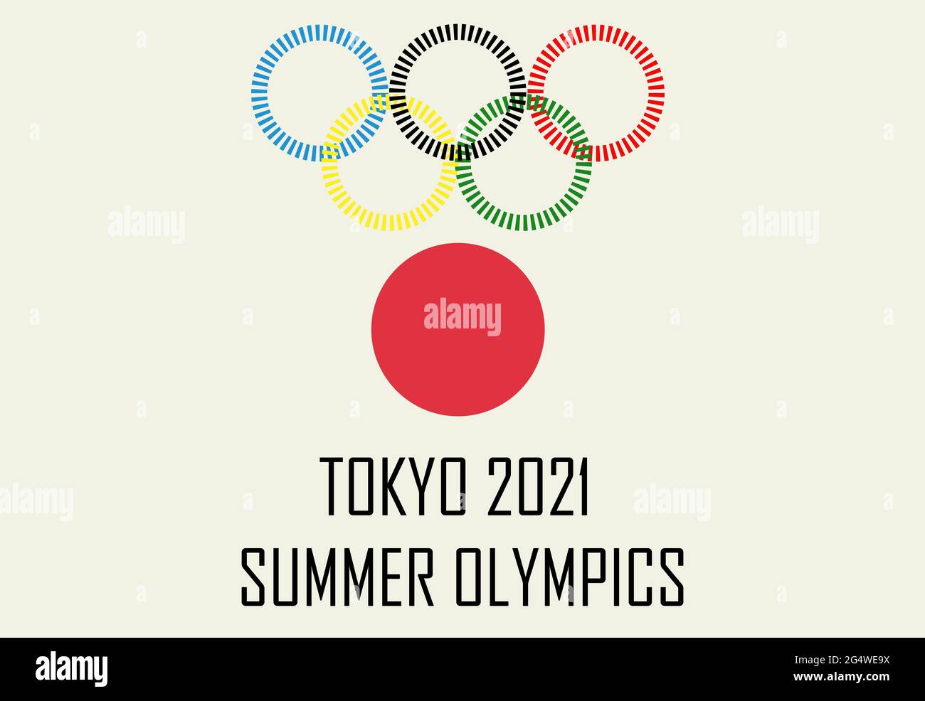 Olympische Spiele 2021. Hintergrundbilder für die Olympischen Spiele 2021 in Tokio. Japan-Flagge. Olympische Sommerspiele XXXII 2021. Tokio, Japan Stockfoto
