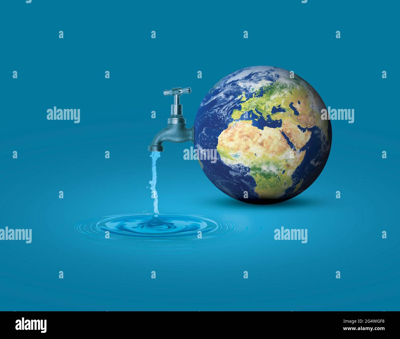 Die Erde oder die Welt braucht eine Wasserkampagne. World Water Day Designkonzept. Save Water SAVE Planet Kampagne. Wassertag Design isoliert mit blauem Hintergrund. Stockfoto
