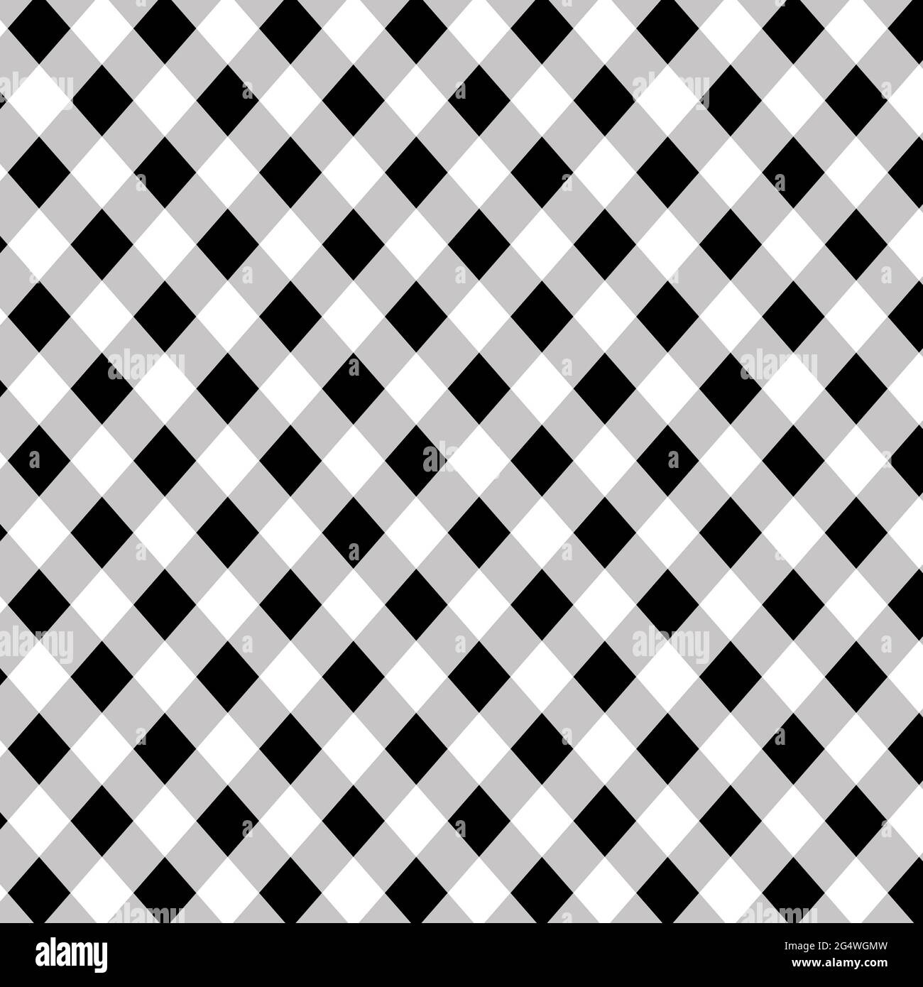 Schwarz-weißes Büffelkaro-Diagonalmuster für digitale Papier- und Grafikdesign-Elemente. 12x12 geometrische abstrakte Hintergrundbilder in Graustufen. Stockfoto