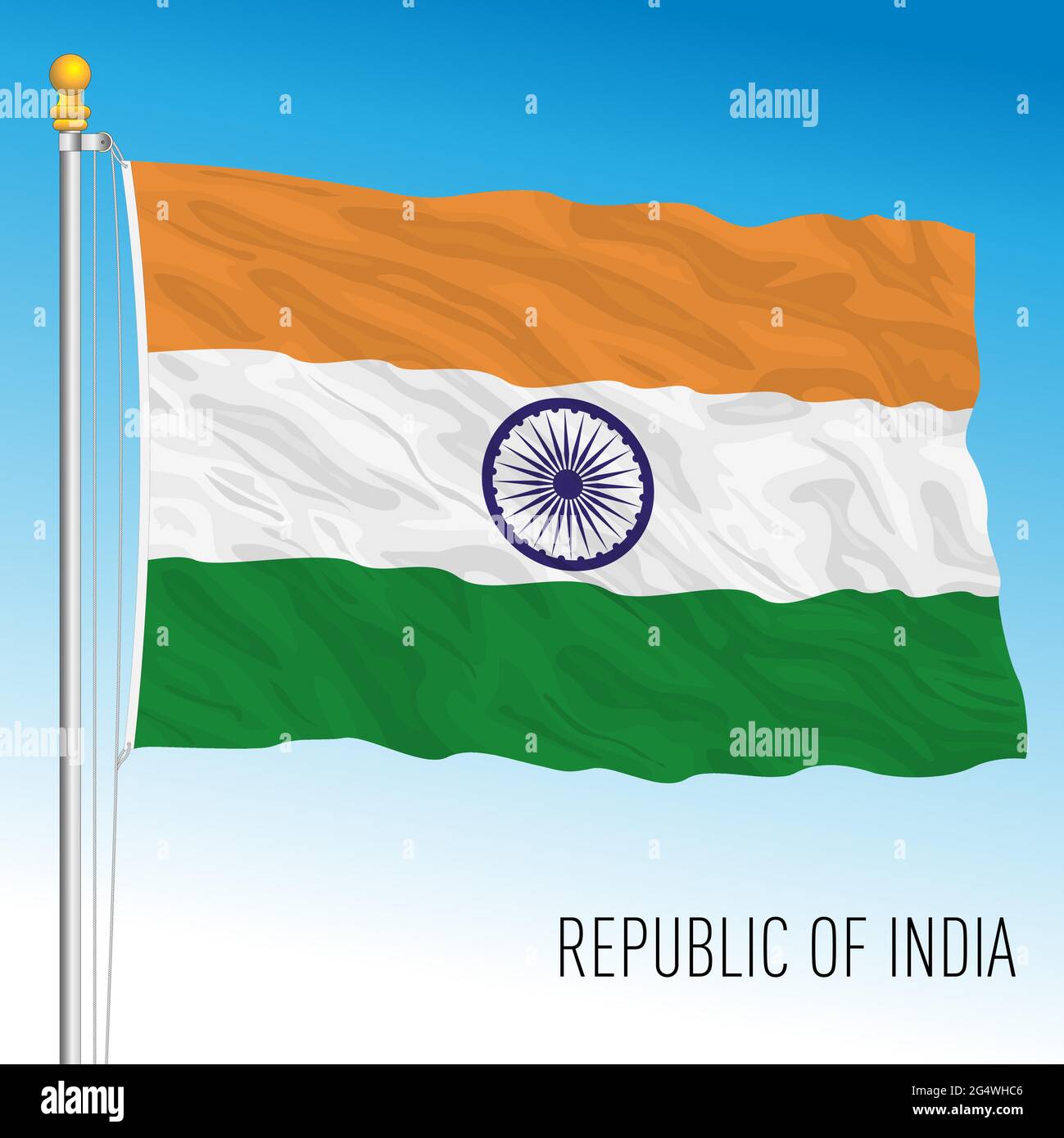 Offizielle Nationalflagge Indiens, asiatisches Land, Vektordarstellung Stock Vektor