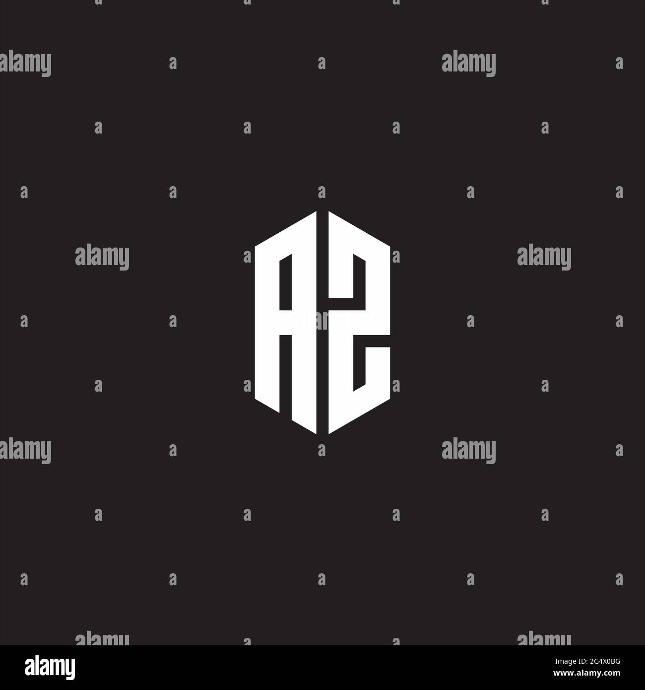 AZ Logo-Monogramm mit sechseckiger Designvorlage isoliert auf schwarzem Hintergrund Stock Vektor