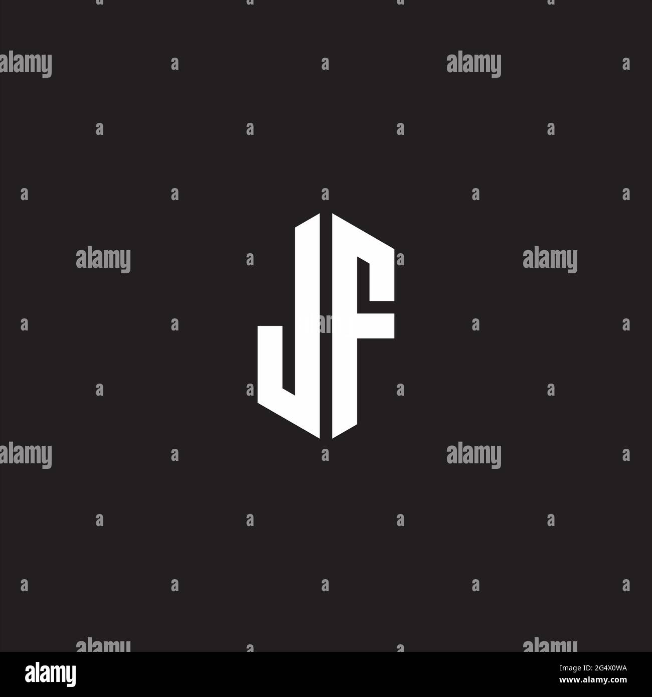 JF LogoMonogramm mit sechseckiger Designvorlage auf schwarzem