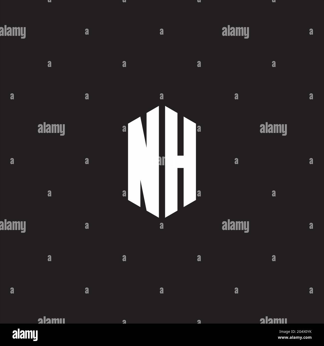 NH Logo-Monogramm mit sechseckiger Designvorlage auf schwarzem Hintergrund isoliert Stock Vektor
