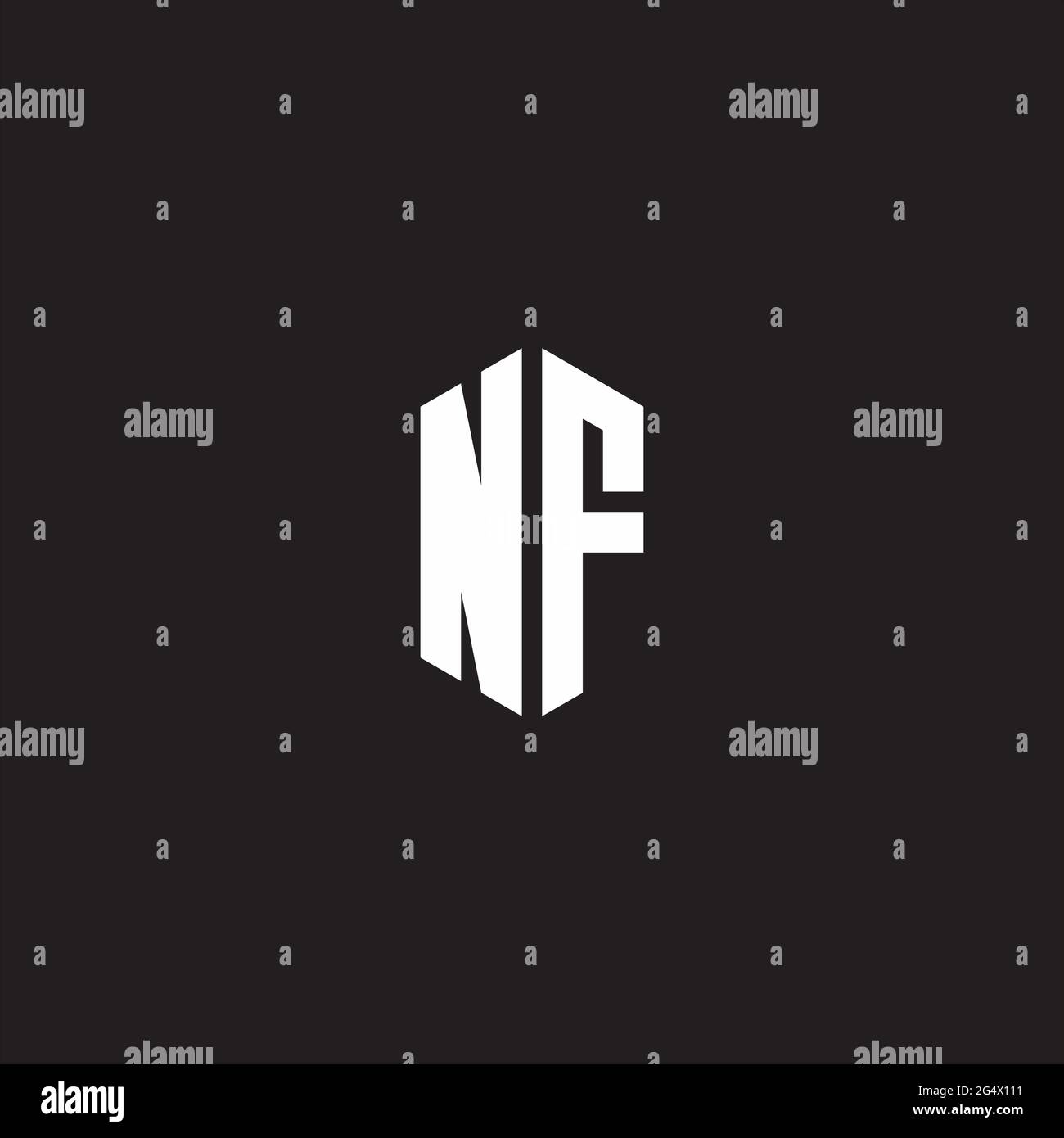 NF-Logo-Monogramm mit sechseckiger Designvorlage isoliert auf schwarzem Hintergrund Stock Vektor