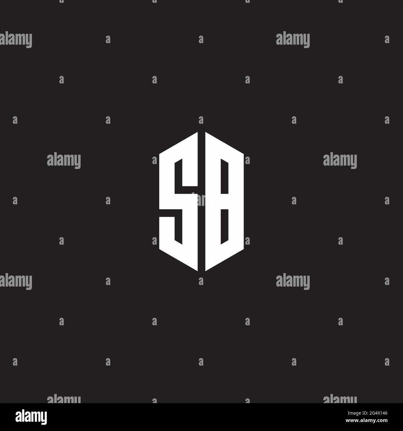 SB Logo-Monogramm mit sechseckiger Designvorlage isoliert auf schwarzem Hintergrund Stock Vektor