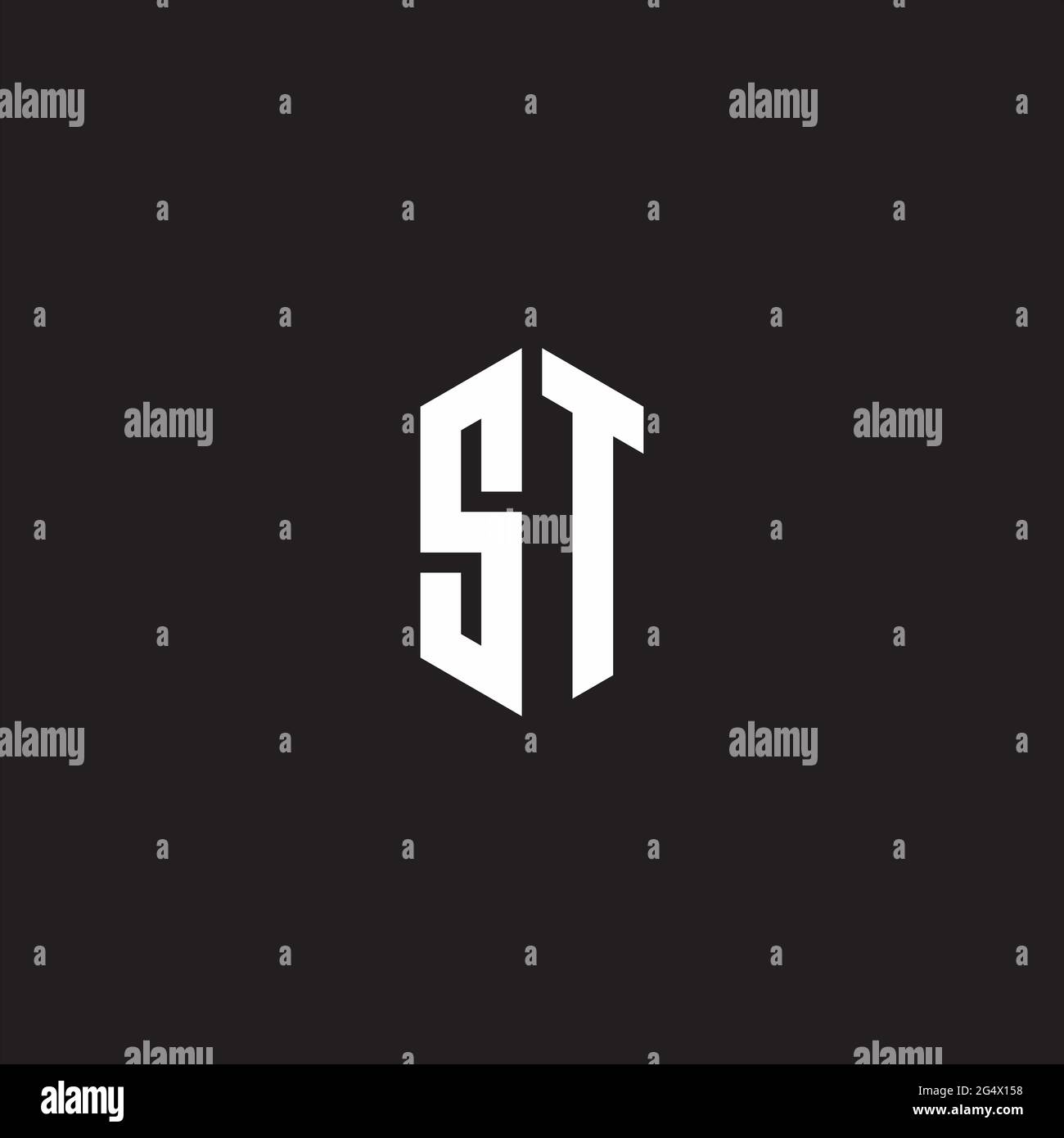 ST-Logo-Monogramm mit sechseckiger Designvorlage isoliert auf schwarzem Hintergrund Stock Vektor