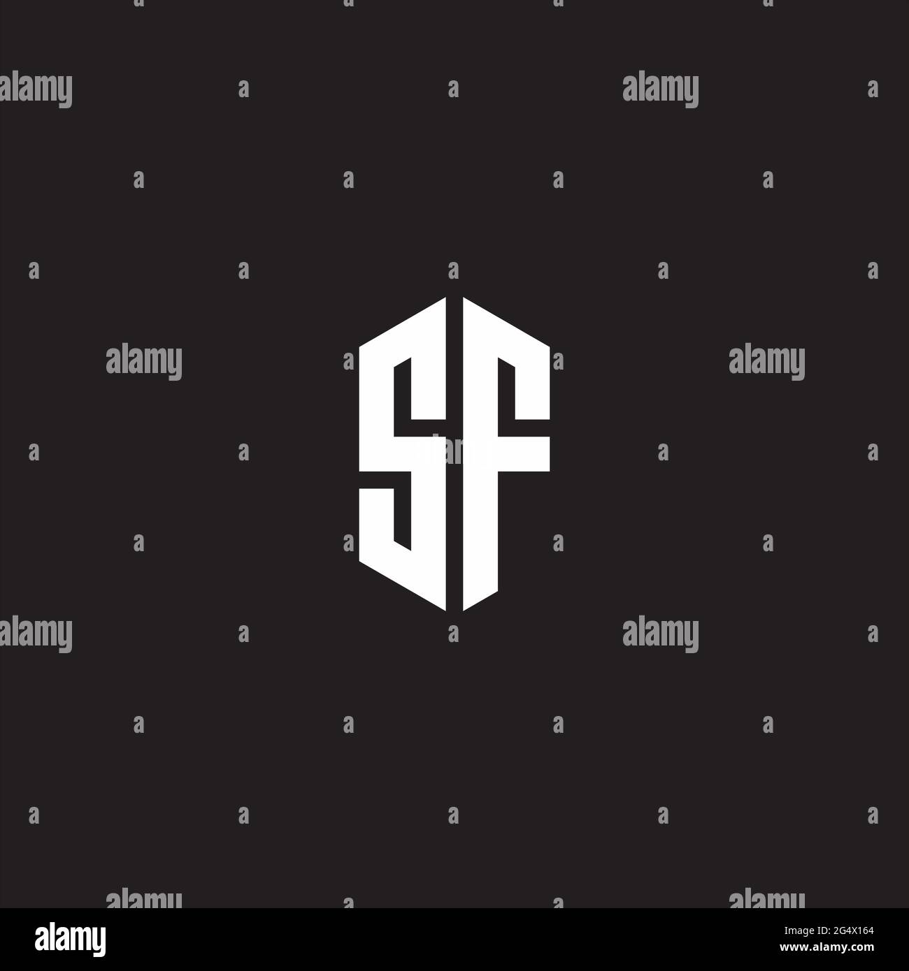 SF Logo-Monogramm mit sechseckiger Designvorlage isoliert auf schwarzem Hintergrund Stock Vektor