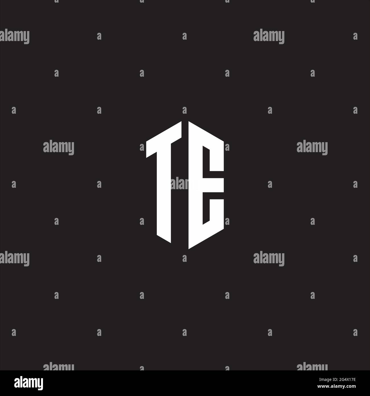 TE Logo-Monogramm mit sechseckiger Designvorlage, isoliert auf schwarzem Hintergrund Stock Vektor