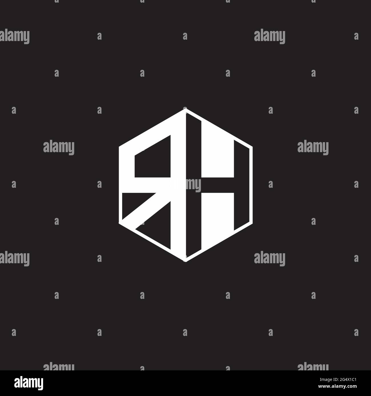 RH R H HR Logo Monogramm-Sechseck mit schwarzem Hintergrund mit negativem Leerzeichen Stock Vektor