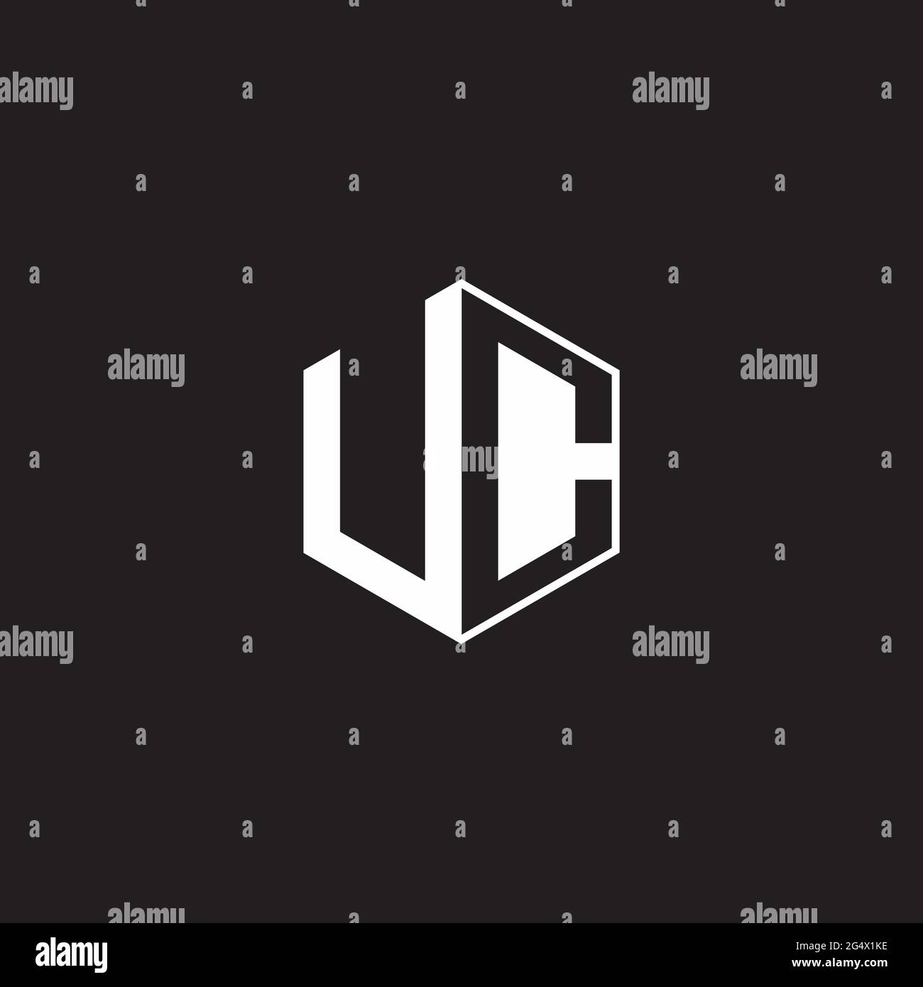 UC U C CU Logo-Monogramm-Sechseck mit schwarzem Hintergrund und negativem Leerzeichen Stock Vektor