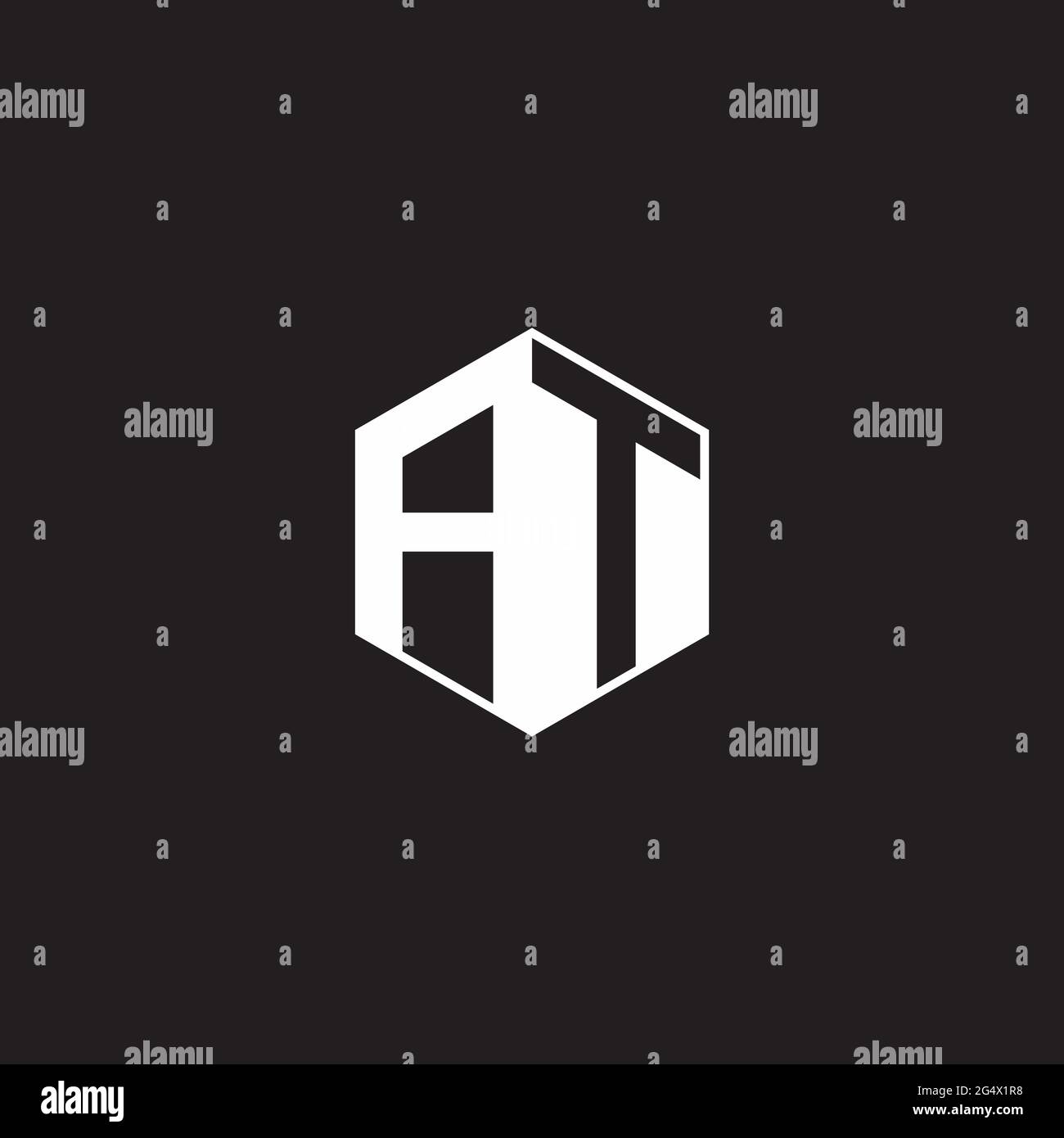 BEI EINEM T TA Logo-Monogramm-Sechseck mit schwarzem Hintergrund im negativen Raumanzug Stock Vektor