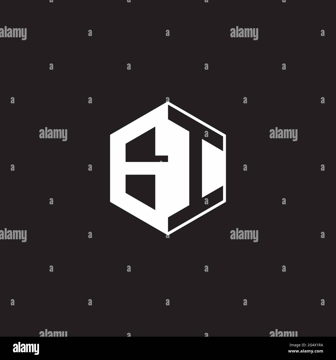 GI G i IG Logo Monogramm-Sechseck mit schwarzem Hintergrund im Negativraummstil Stock Vektor