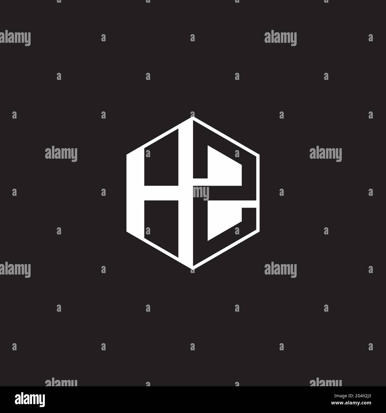 HZ H Z ZH Logo-Monogramm-Sechseck mit schwarzem Hintergrund im negativen Raumanzug Stock Vektor