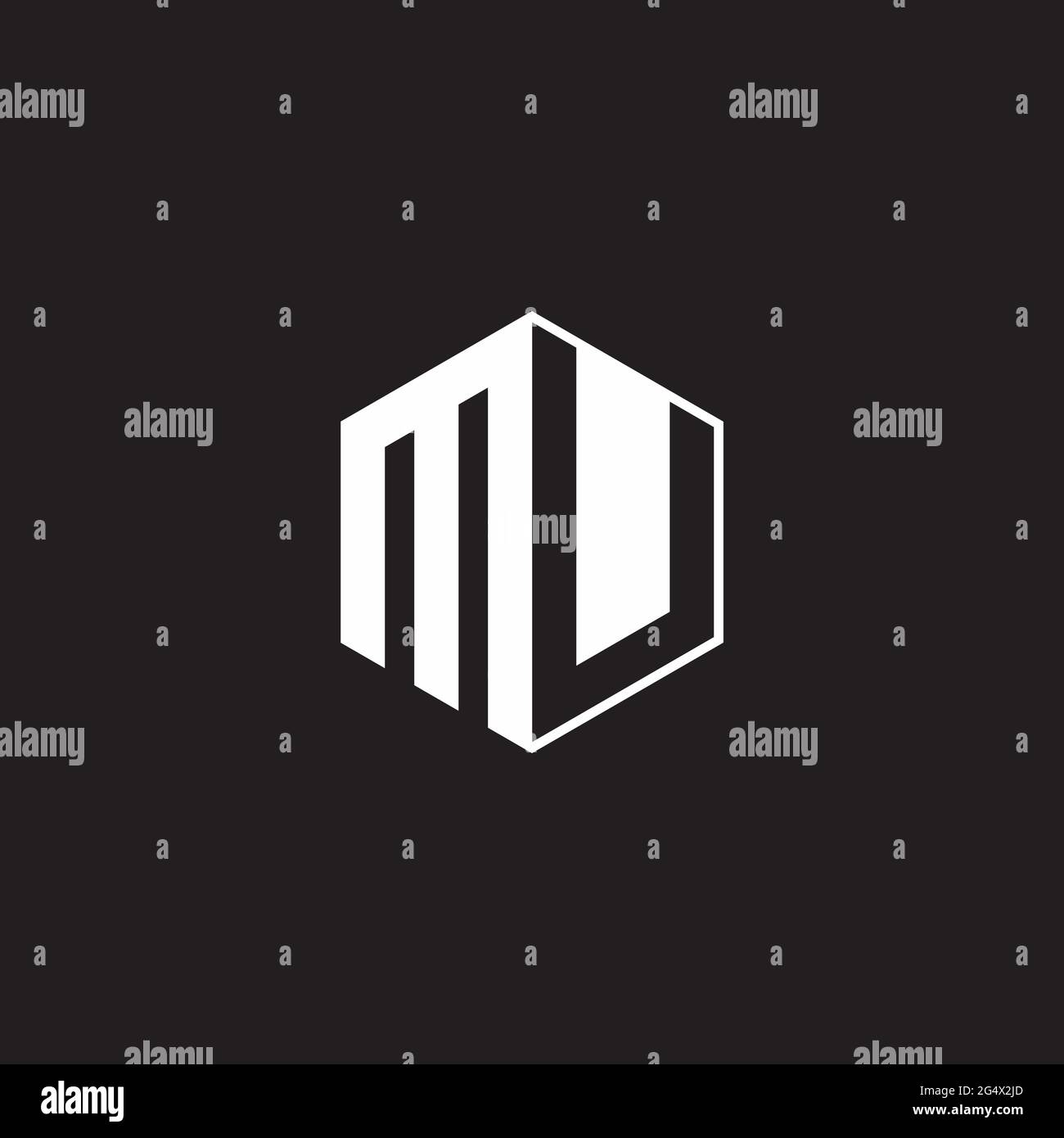 Mu M U um Logo, monogrammiert, Sechseck mit schwarzem Hintergrund und negativem Leerzeichen Stock Vektor