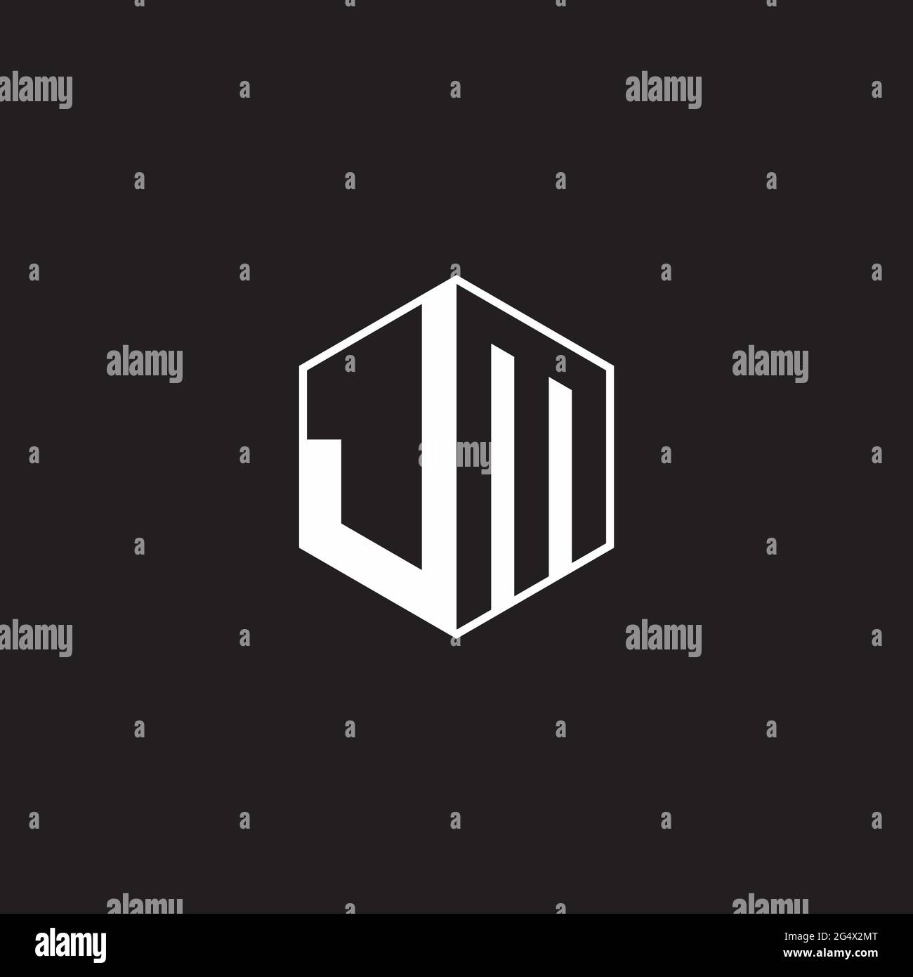 JM J M MJ Logo Monogramm-Sechseck mit schwarzem Hintergrund mit negativem Leerzeichen Stock Vektor