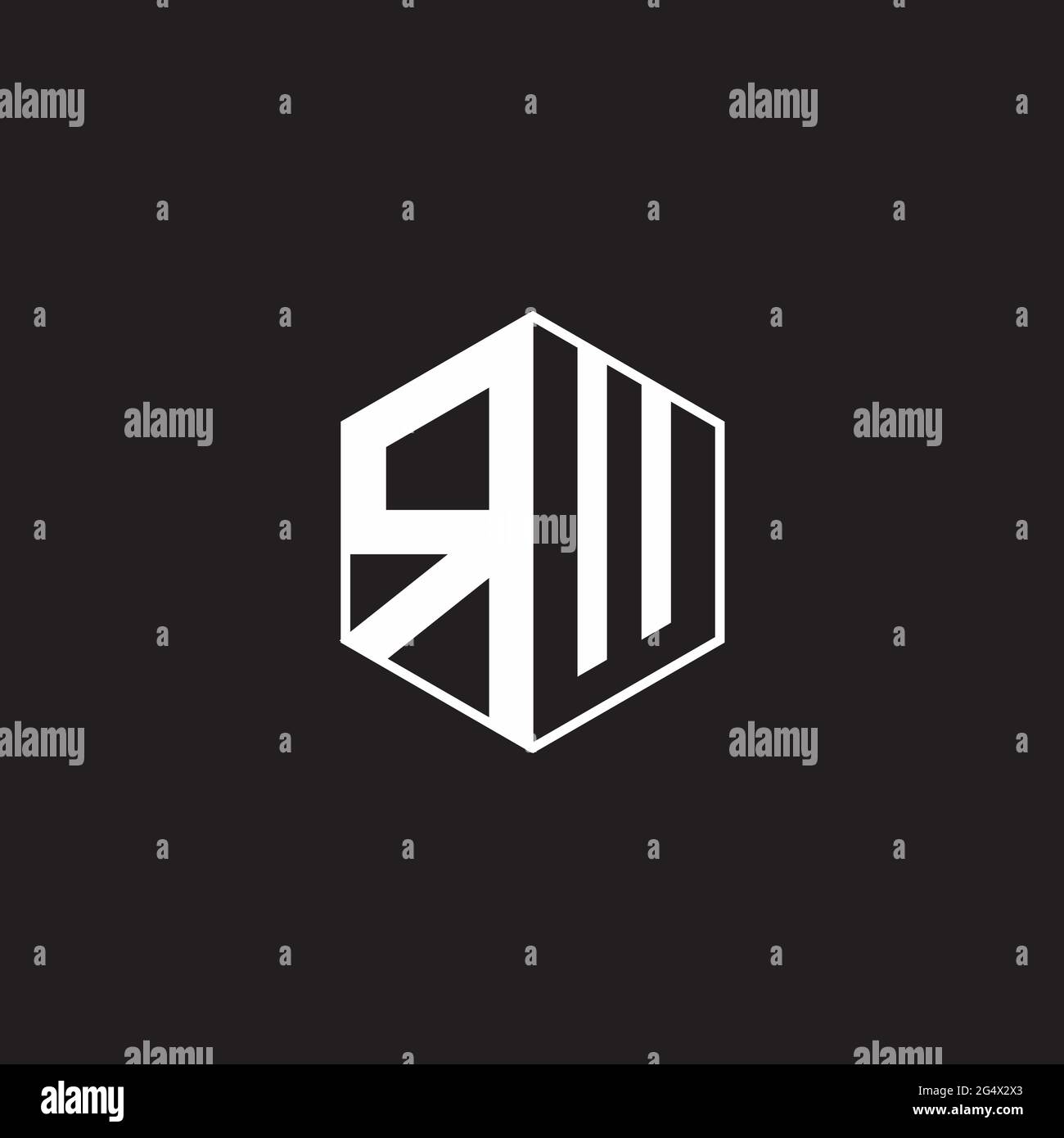 RW R W WR Logo Monogramm-Sechseck mit schwarzem Hintergrund mit negativem Leerzeichen Stock Vektor