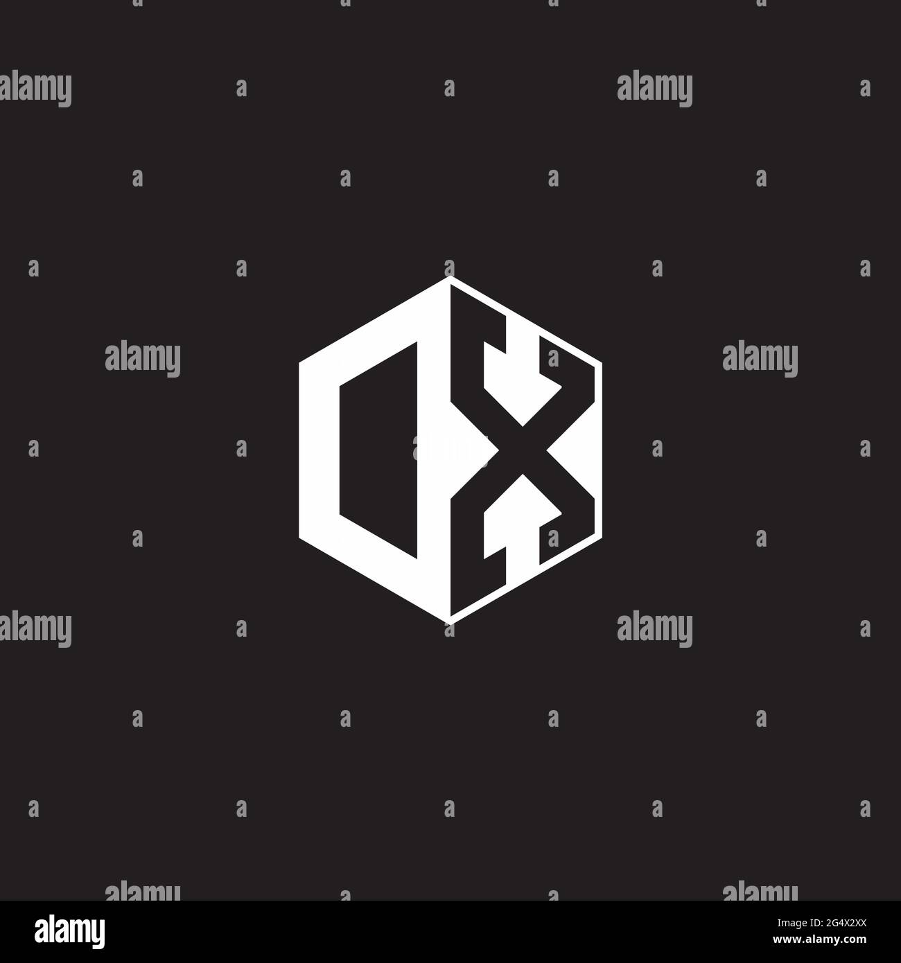 DX OX-Logo-Monogramm-Sechseck mit schwarzem Hintergrund und negativem Leerzeichen Stock Vektor