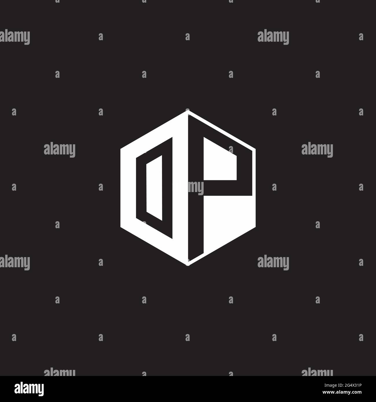 OP O P PO Logo-Monogramm-Sechseck mit schwarzem Hintergrund und negativem Leerzeichen Stock Vektor