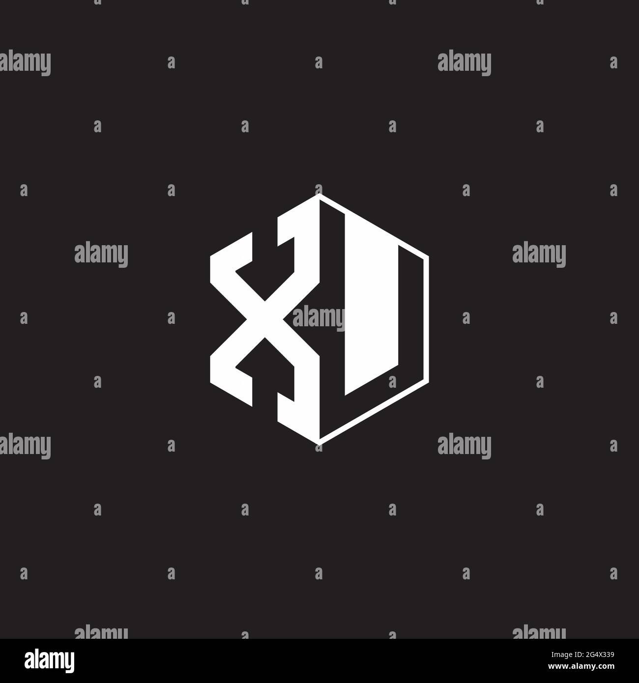 XU X U UX Logo-Monogramm-Sechseck mit schwarzem Hintergrund und negativem Leerzeichen Stock Vektor