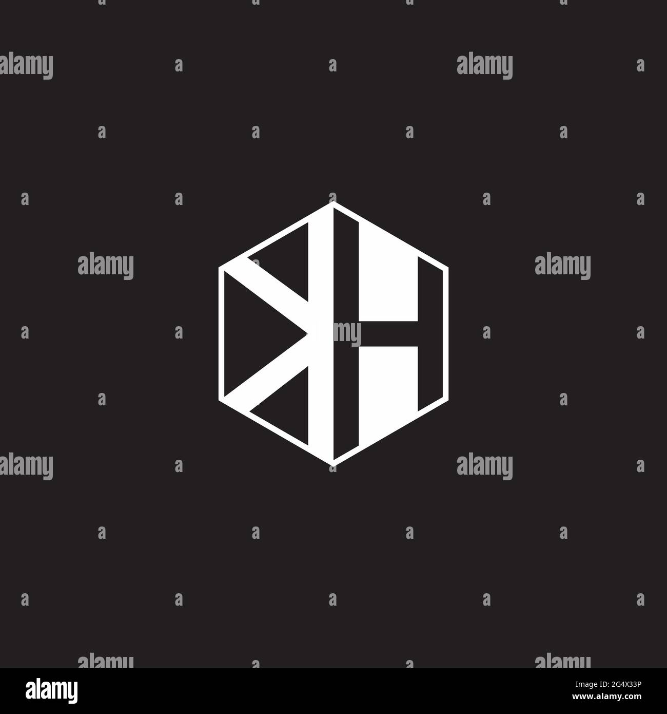 KH K H HK Logo-Monogramm-Sechseck mit schwarzem Hintergrund und negativem Leerzeichen Stock Vektor