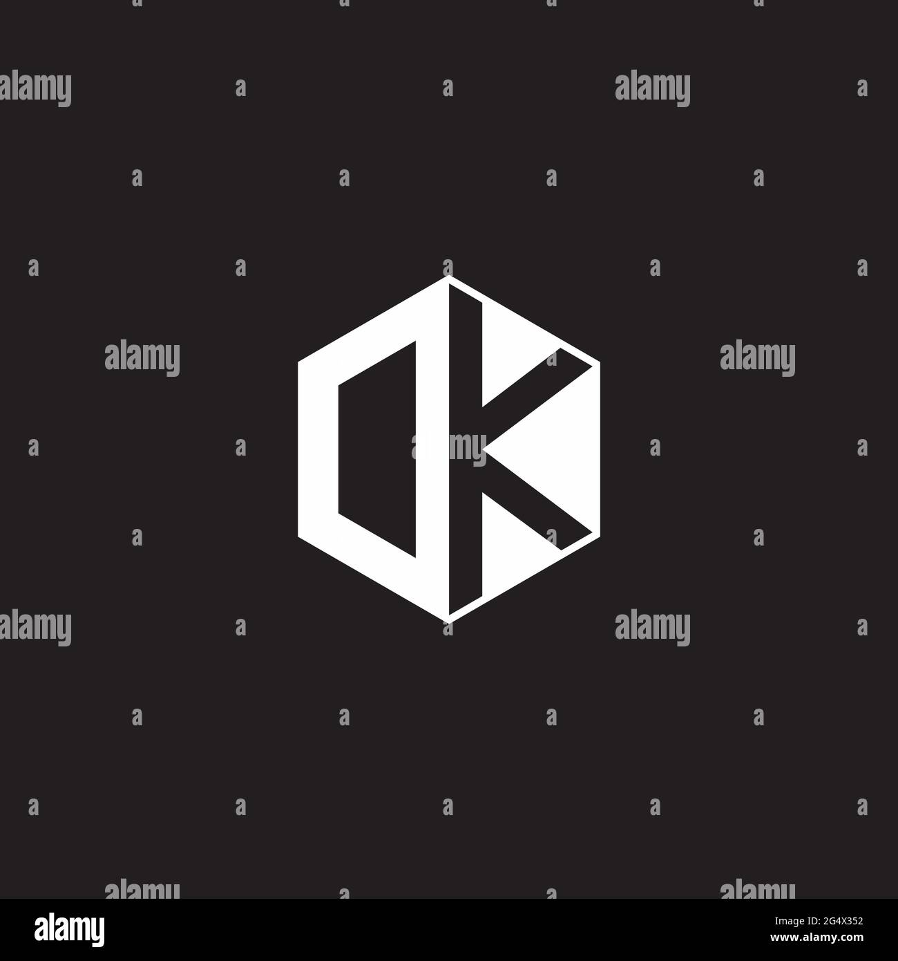 DK OK Logo Monogramm-Sechseck mit schwarzem Hintergrund negativer Leerzeichen Stock Vektor