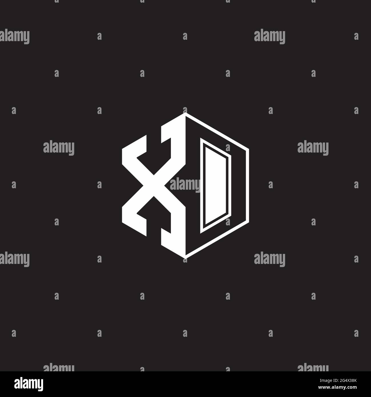 XO X O OX Logo Monogramm-Sechseck mit schwarzem Hintergrund und negativem Leerzeichen Stock Vektor