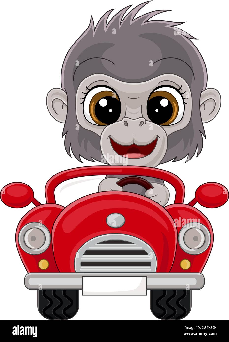 Cartoon Baby Gorilla fahren rotes Auto Stock Vektor