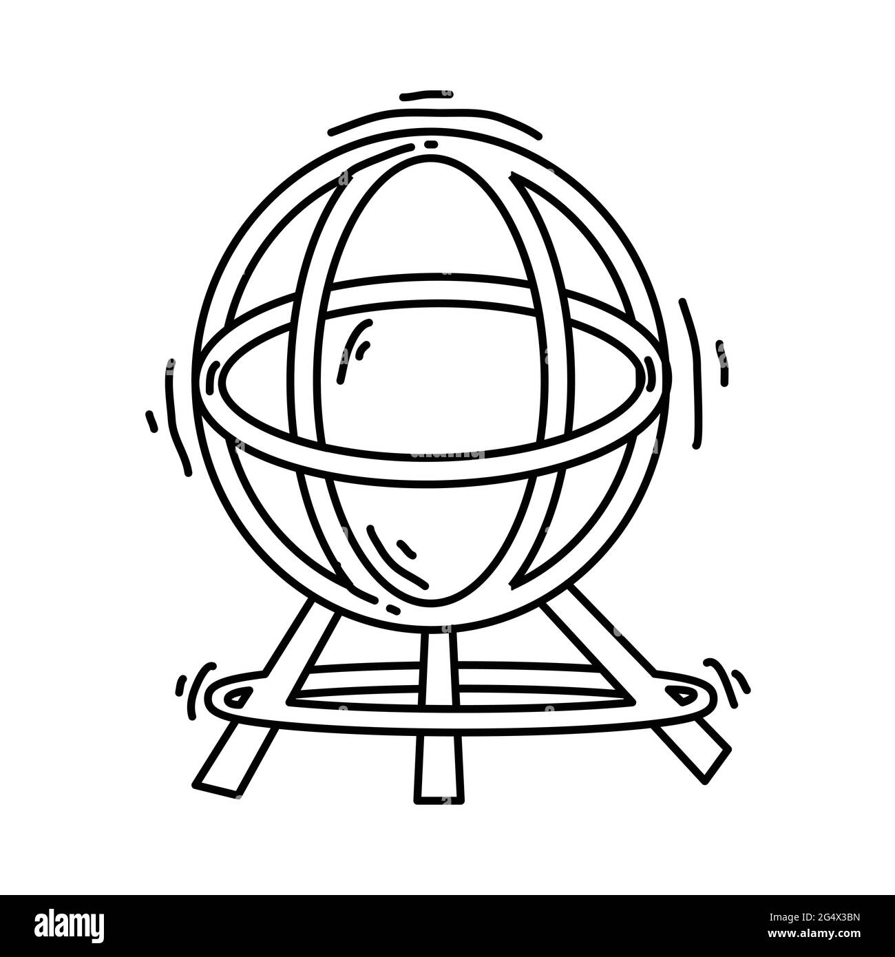 Spielplatz Kinder Globus, spielen, Kinder, Kindergarten. Handgezeichnete Icon-Set, Umriss schwarz, Doodle-Symbol, Vektor-Symbol-Design. Stock Vektor