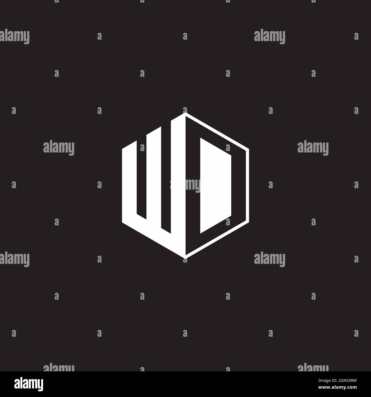 WD W D DW Logo-Monogramm-Sechseck mit schwarzem Hintergrund und negativem Leerzeichen Stock Vektor