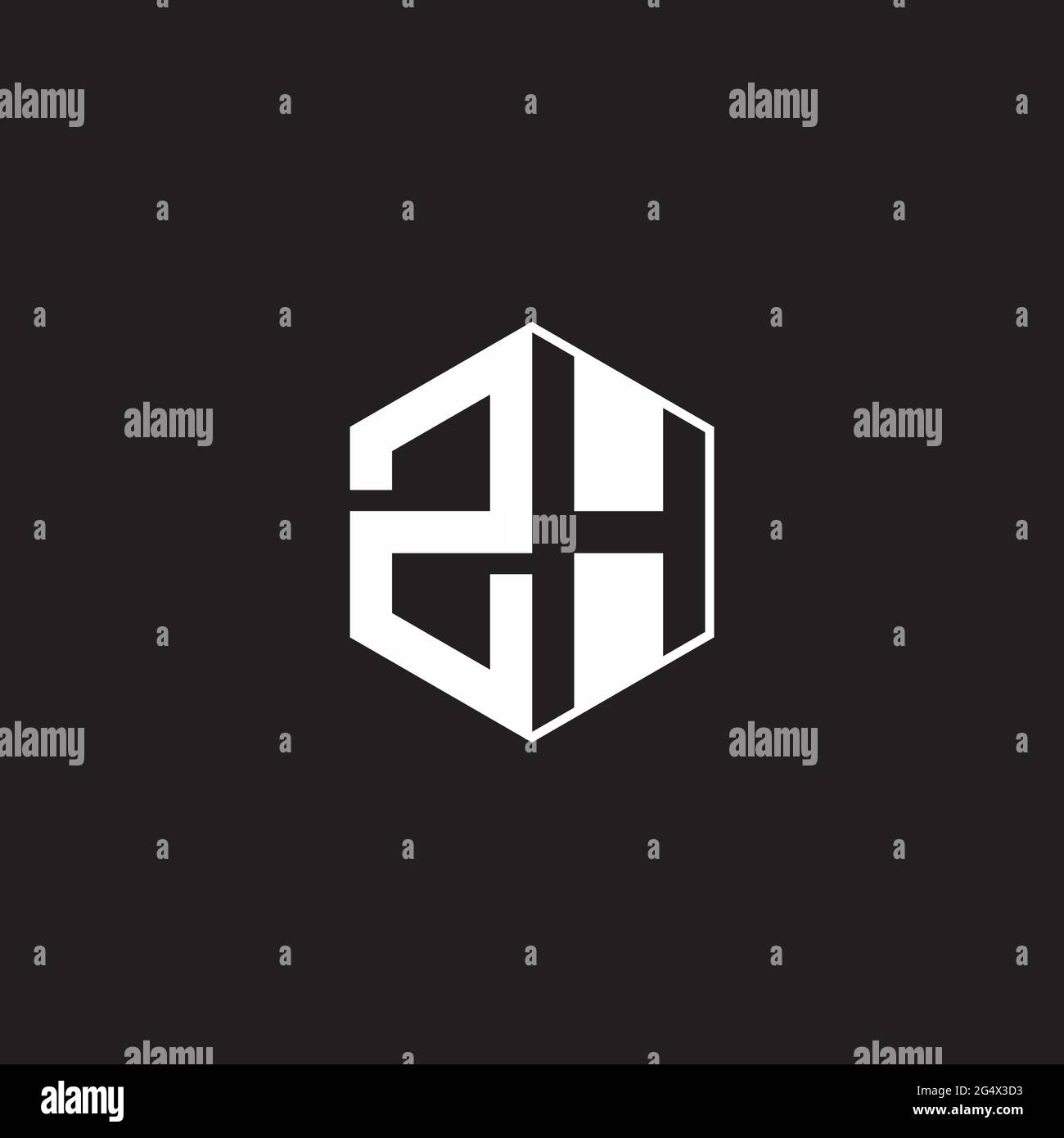 ZH Z H HZ Logo-Monogramm-Sechseck mit schwarzem Hintergrund im negativen Raumanzug Stock Vektor