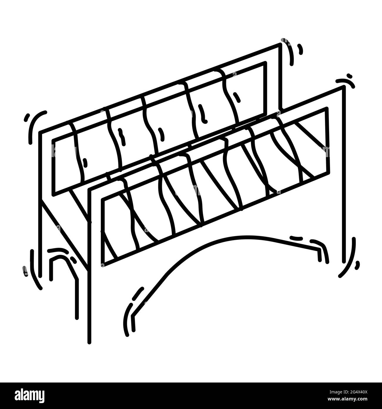 Spielplatz Kinder Brücke, spielen, Kinder, Kindergarten. Handgezeichnete Icon-Set, Umriss schwarz, Doodle-Symbol, Vektor-Symbol-Design. Stock Vektor