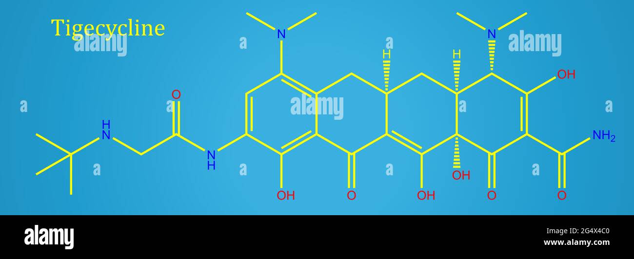 TIGECYCLIN ist ein Tetracyclin-Antibiotikum für bakterielle Infektionen. Es ist ein Glycycyclin gegen antibiotikaresistente Bakterien Stockfoto