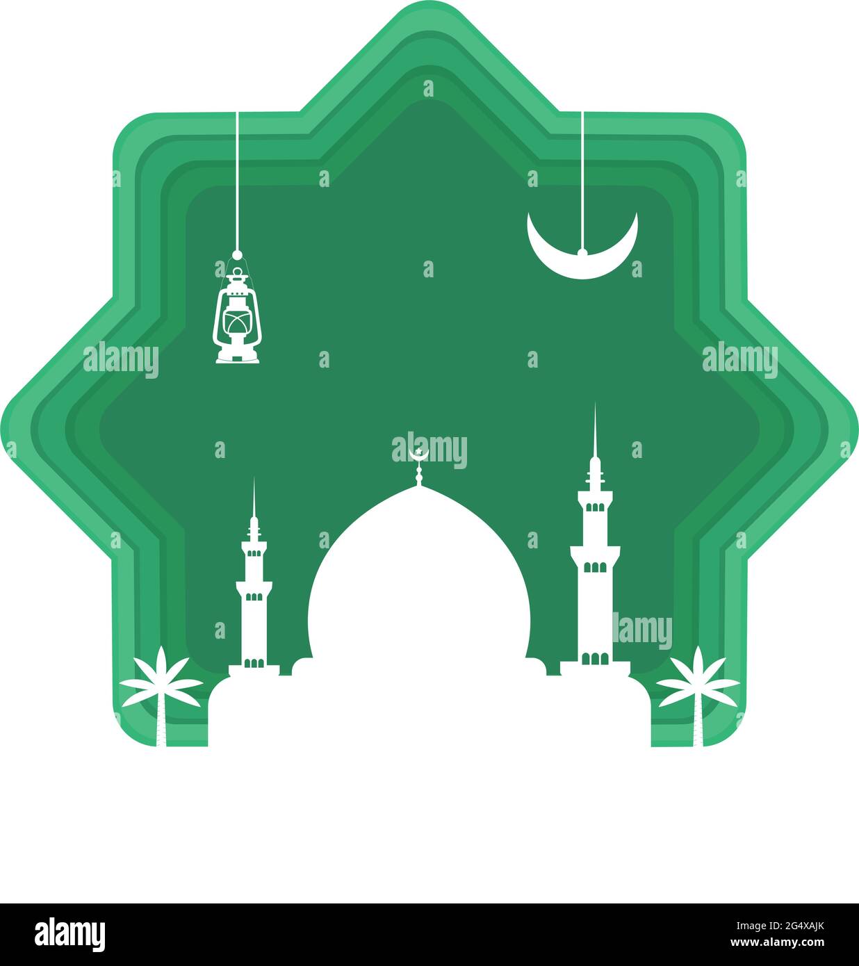 Papercut Ramadan Kareem mit grünem Hintergrund Stock Vektor