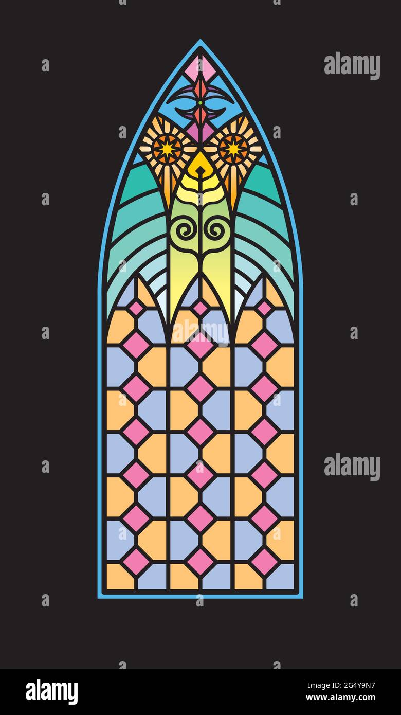 Farbenfrohe gotische Buntglasfenster. Stock Vektor