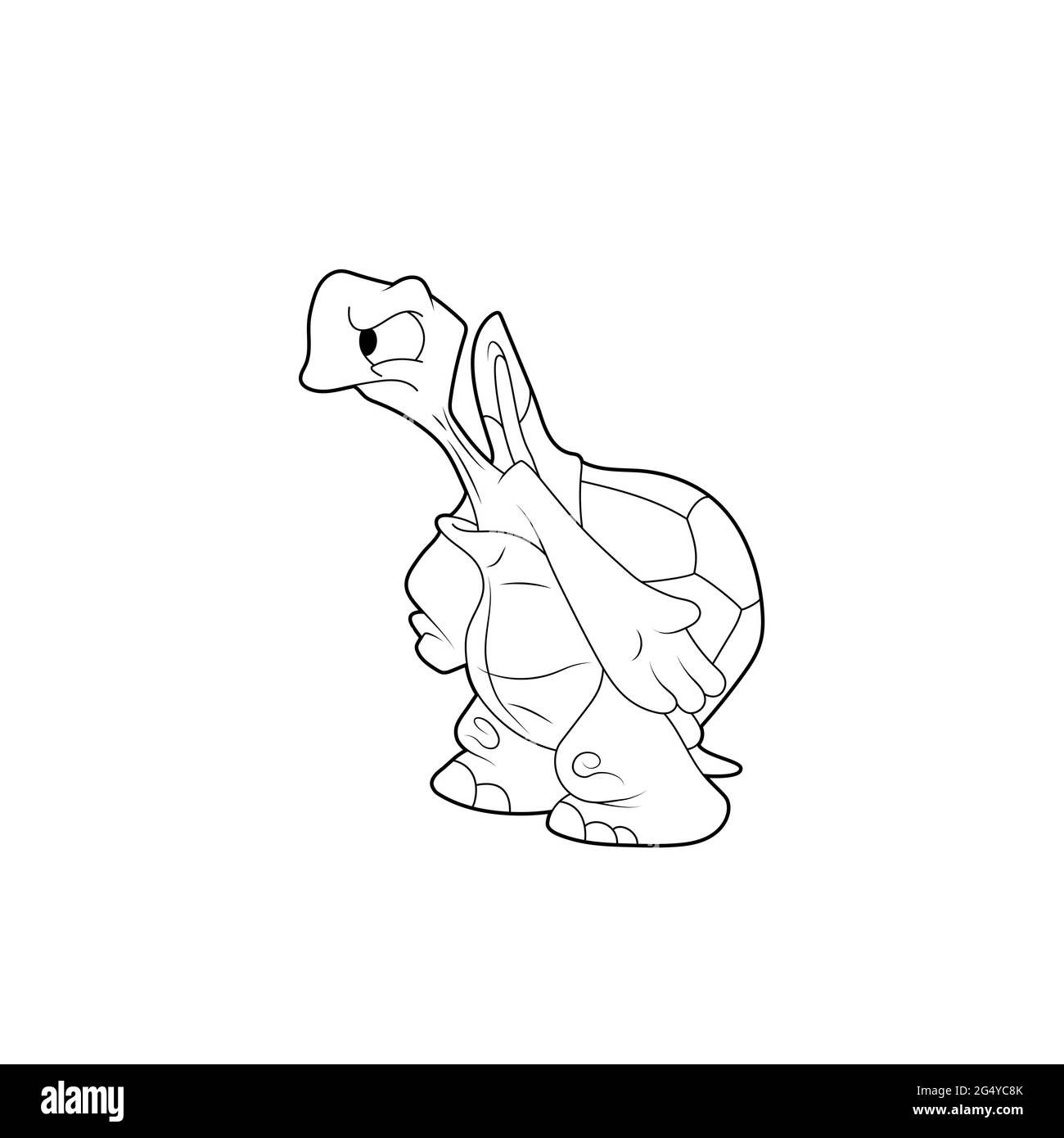 Bild für Kinder. Zeichentrickfigur. Schildkröte zuckt. Schwarze Kontur Silhouette. Isoliert auf weißem Hintergrund. Tiermotiv. Vektorgrafik. Stock Vektor
