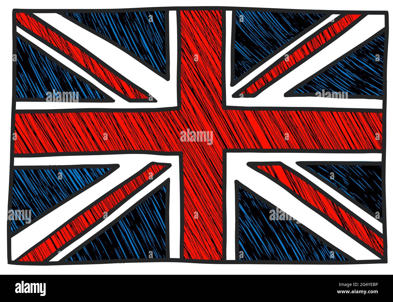 Farbe britische Flagge Skizze Schraffur. Zeichnung des Vereinigten Königreichs. Vektorgrafik Stock Vektor