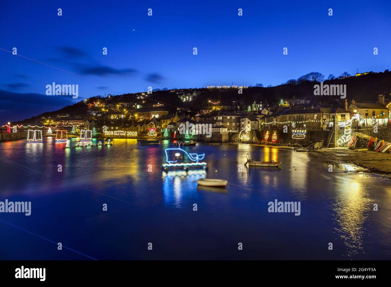 mousehole weihnachtsbeleuchtung; cornwall Stockfoto