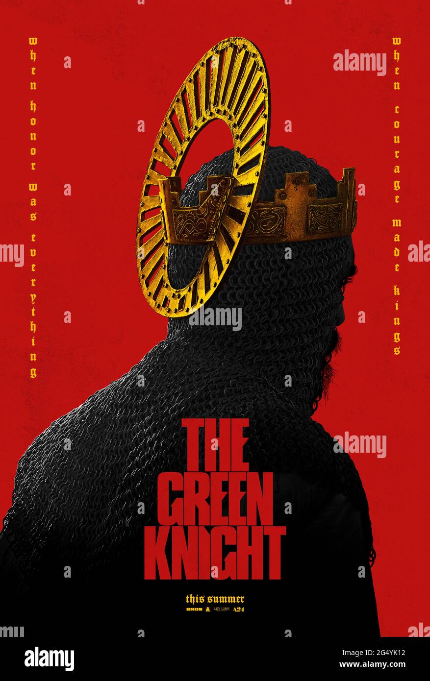 The Green Knight (2021) unter der Regie von David Lowery und mit Dev Patel als Sir Gawain in dieser Fantasy-Erzählung der mittelalterlichen Geschichte von Sir Gawain und dem Grünen Ritter. Stockfoto