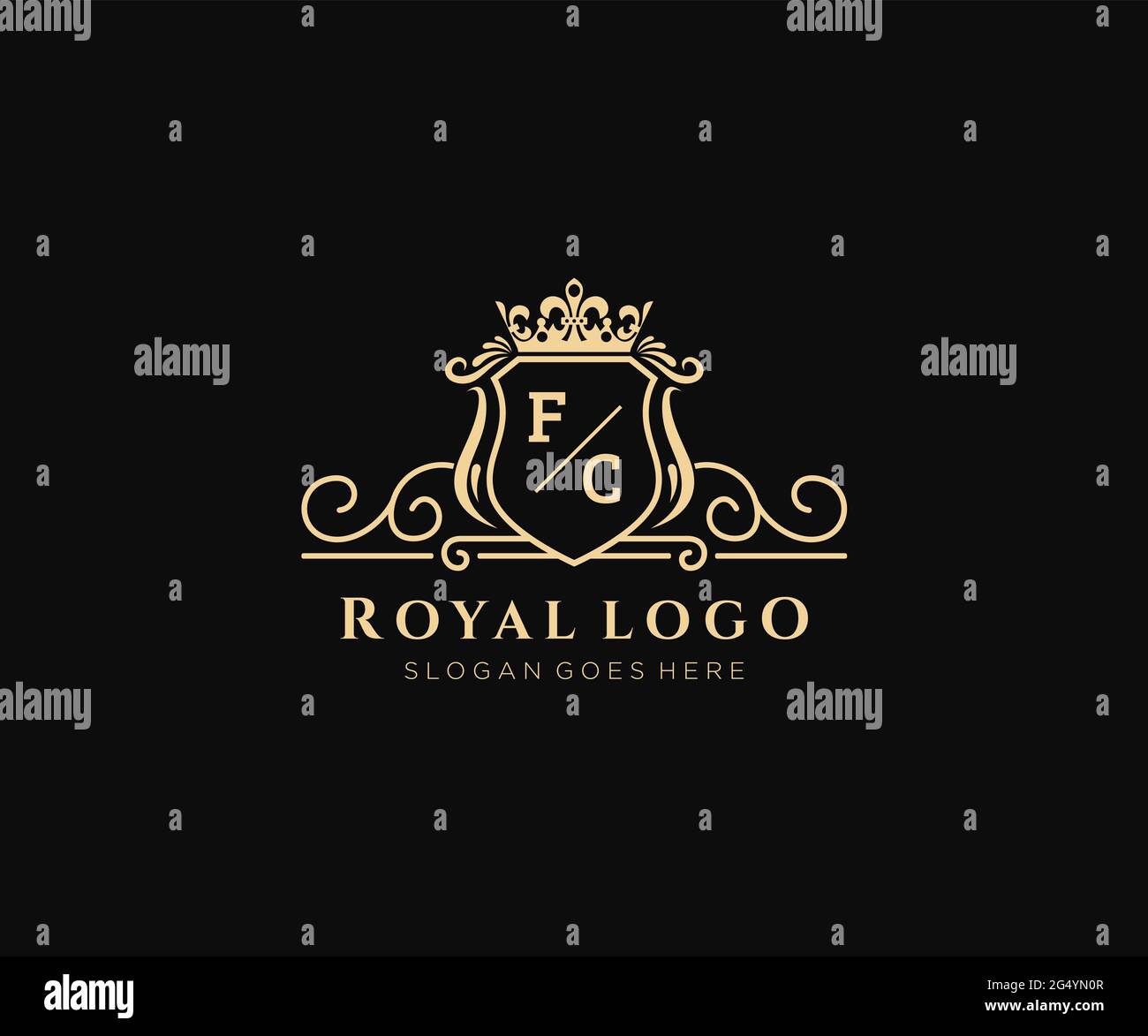 FC Letter Luxurious Brand Logo Template, für Restaurant, Royalty, Boutique, Cafe, Hotel, Wappentisch, Schmuck, Mode und andere Vektorgrafik. Stock Vektor