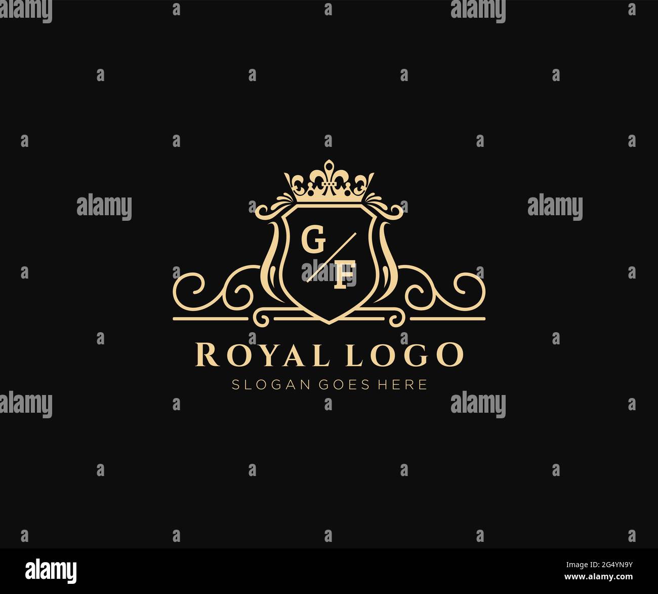 GF Letter Luxurious Brand Logo Template, für Restaurant, Royalty, Boutique, Cafe, Hotel, Wappentisch, Schmuck, Mode und andere Vektorgrafik. Stock Vektor