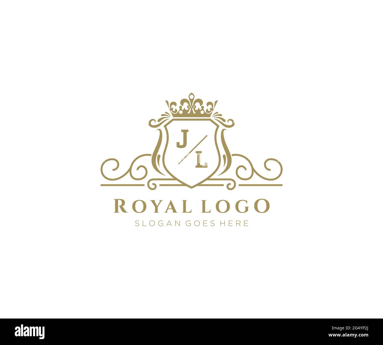 JL Letter Luxurious Brand Logo Template, für Restaurant, Royalty, Boutique, Cafe, Hotel, Wappentisch, Schmuck, Mode und andere Vektorgrafik. Stock Vektor