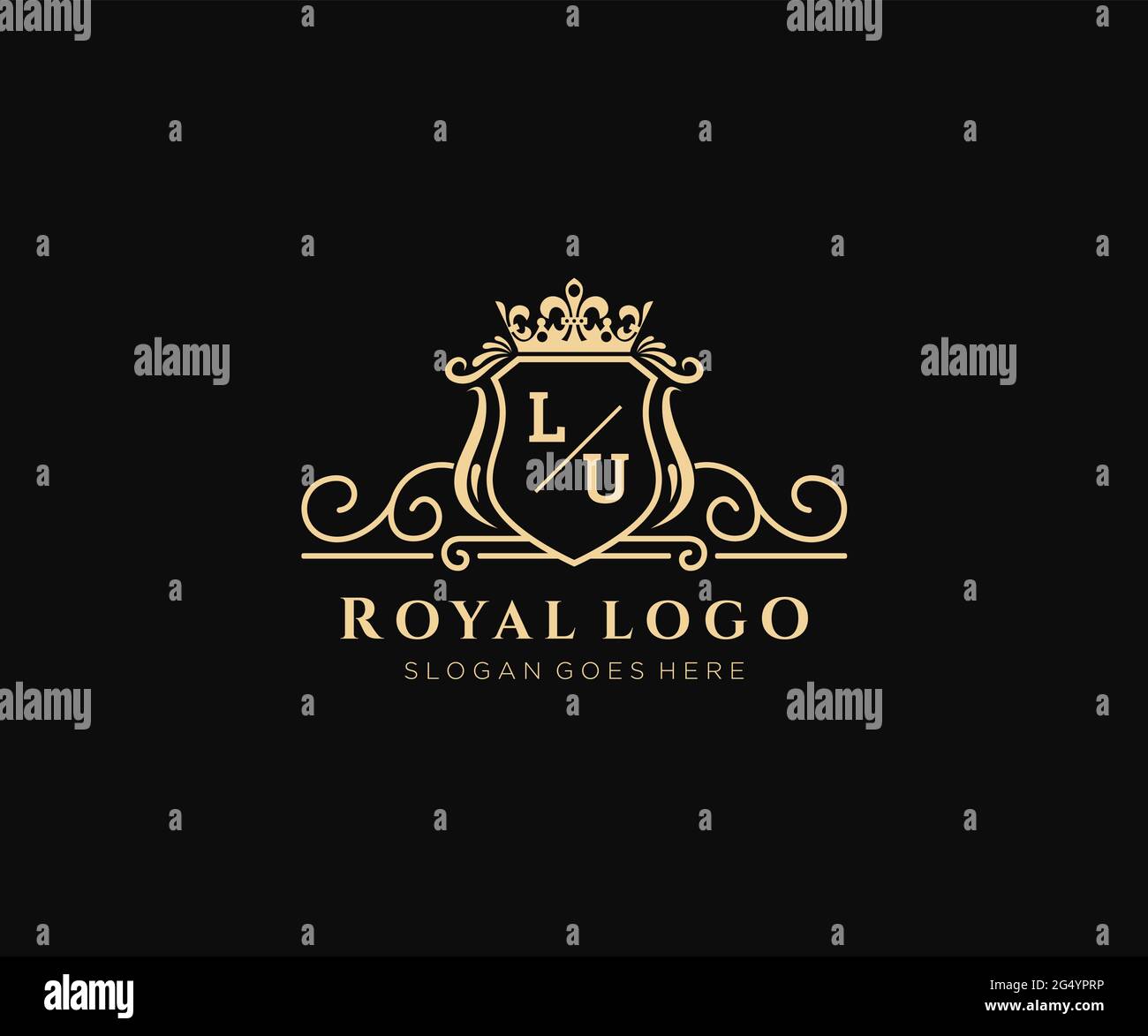 LU Letter Luxurious Brand Logo Template, für Restaurant, Royalty, Boutique, Cafe, Hotel, Wappentisch, Schmuck, Mode und andere Vektorgrafik. Stock Vektor