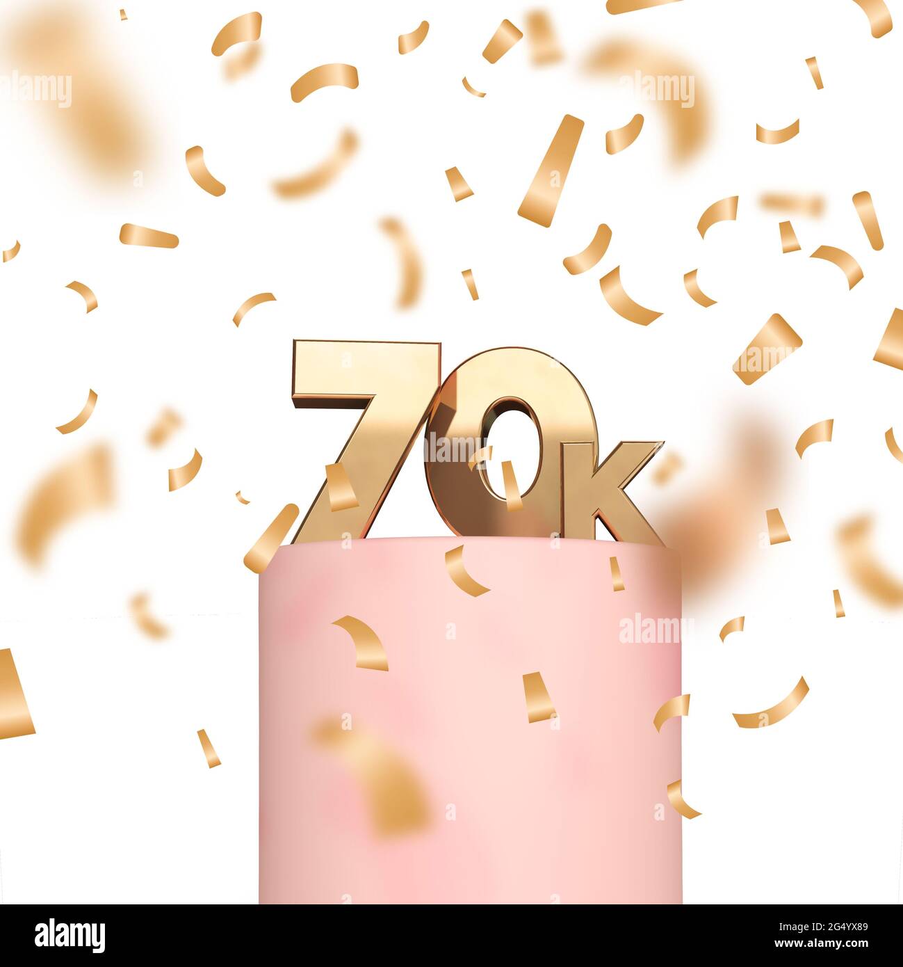 70.000 Follower oder Abonnenten in sozialen Medien feiern Hintergrund. 3D-Rendering Stockfoto