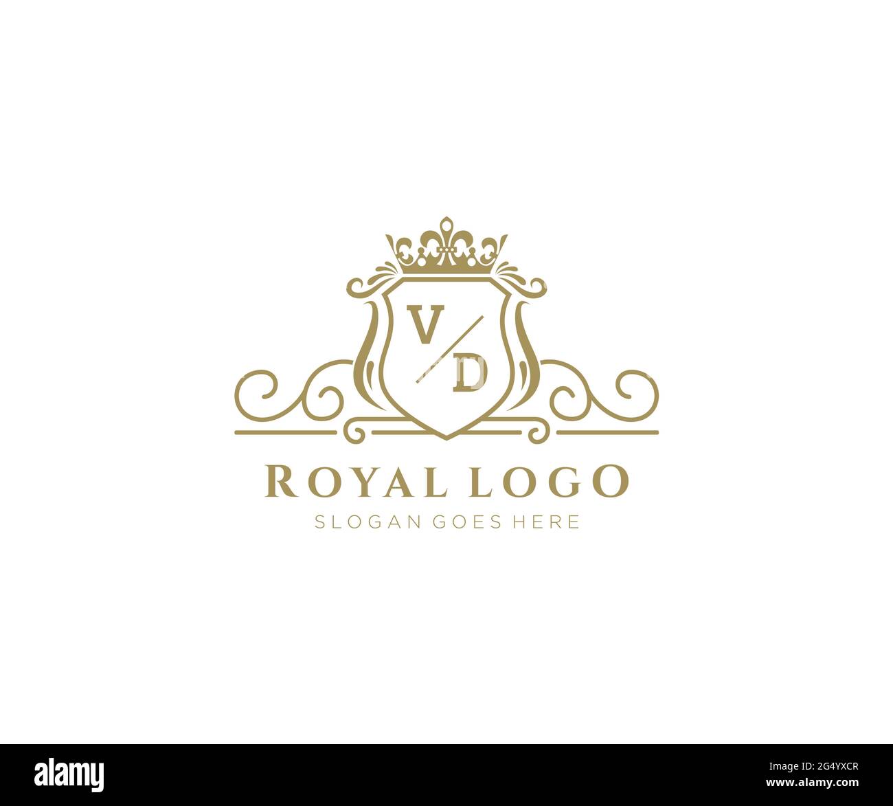 VD Letter Luxurious Brand Logo Template, für Restaurant, Royalty, Boutique, Cafe, Hotel, Wappentisch, Schmuck, Mode und andere Vektorgrafik. Stock Vektor