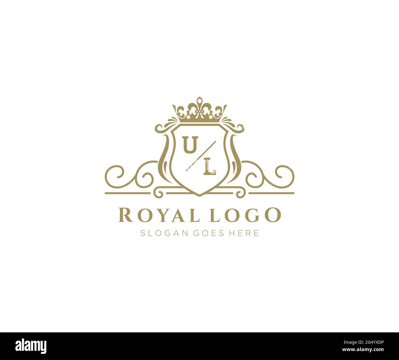 UL Letter Luxurious Brand Logo Template, für Restaurant, Royalty, Boutique, Cafe, Hotel, Wappentisch, Schmuck, Mode und andere Vektorgrafik. Stock Vektor